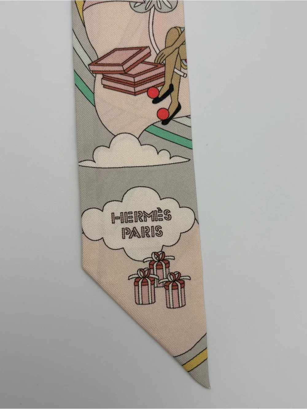 Hermes Carres Volants Twilly Scarf Gris Perle Rose Pale Pierre Marie - Picture 4 of 4